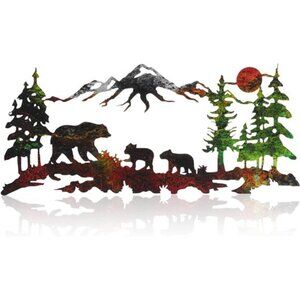 New Bronze Metal Bear Wall Art, Rustic Cabin Woodland‎ Decor, 11.8 x 5.1 Inch